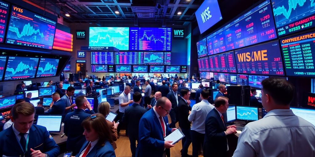 Energetic traders in a vibrant trading floor environment.